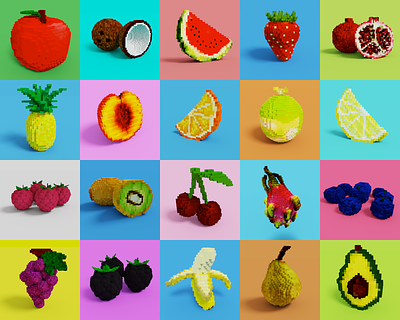 Voxel fruits 3d fruits game art graphic design magicavoxel pixel art voxel art