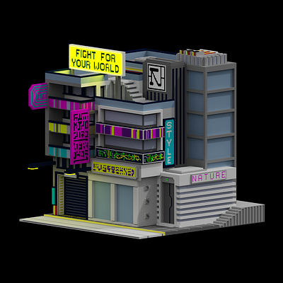 Voxel neon building 3d futuristic game art graphic design magicavoxel pixel art sci fi voxel art