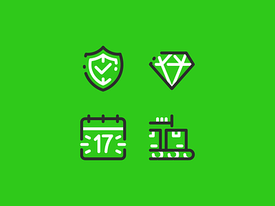 Green box calendar check mark conveyor diamond icon icon set iconography icons icons set iconset line shield ui ux vector