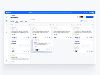 Project Management Dashboard - Tasks - Timeline app blue clean dashboard management minimal project task timeline ui ux