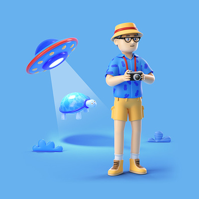 Tourist in the Wild 3d cgi character design foreal illustration