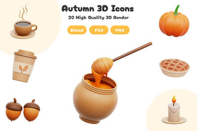 Autumn 3D Icon Set 3d 3d artwork 3d icon app autumn blender blender 3d design graphic design illustration logo natural season ui