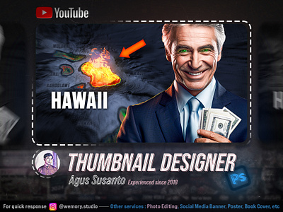 Youtube Thumbnail - Hawaii on Fire graphic design manipulation midjourney photoshop thumbnail youtube thumbnail