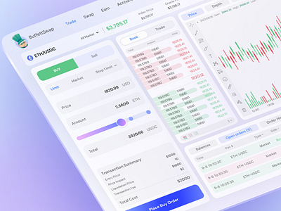 Buffettswap Decentralized Exchange blockchain crypto cryptocurrency decentralized defi dex dydx exchange leverage margin orderbook perpetual product design swap trade trading ui wallet web design web3