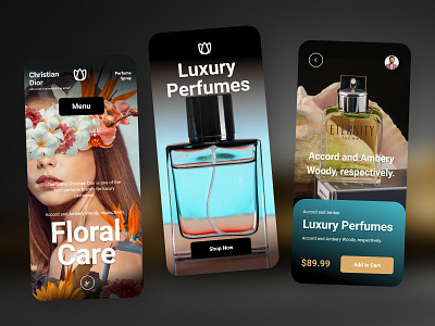 Perfume Shop E-commerce App, UI Design branding design graphic design illustration logo mobile application ui user interface ux website design
