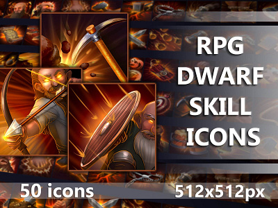 RPG Dwarf Skill Icons 2d art asset assets craftpix dwarf fantasy game game assets gamedev icon icons illustration indie indie game mmo mmorpg rpg skill skills