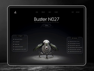 Buster Drone Landing page 3d animation black theme buster buster no27 daily ui drone website hero section interface design landing page motion graphics ui website website design