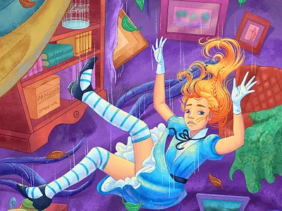 Alice in Wonderland 2d alice artwork book illustration cartoon style character art character design design digital art fairy tale fantasy girl illustration illustrator kids textured