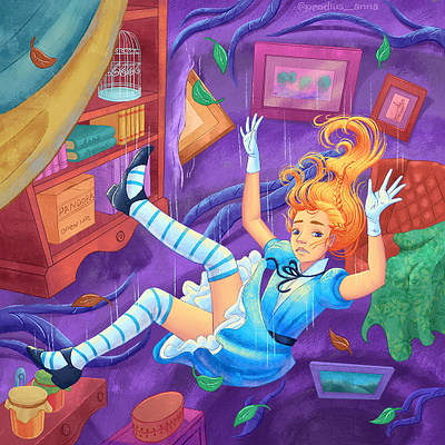 Alice in Wonderland 2d alice artwork book illustration cartoon style character art character design design digital art fairy tale fantasy girl illustration illustrator kids textured