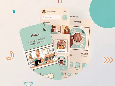 Cute Coffee Ordering App app app design app ui coffee coffee app coffee ordering app coffee shop cute app design illustration light design ui ui app ui app design ux