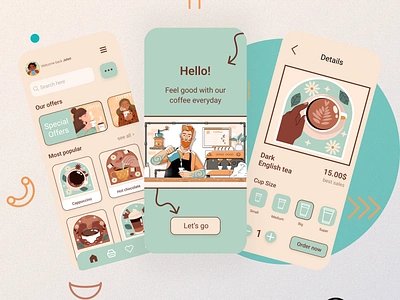 Cute Coffee Ordering App app app design app ui coffe ordering app design coffee app coffee ordering coffee shop cute app design illustration light design ordering app ui ui app ux