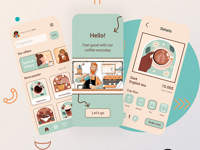 Cute Coffee Ordering App app app design app ui coffe ordering app design coffee app coffee ordering coffee shop cute app design illustration light design ordering app ui ui app ux