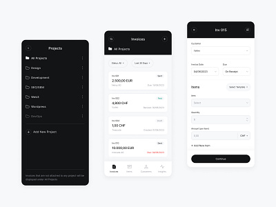 Invoicing Mobile App - Blank Color Concept accounting app acoounting app design b2b blank color information architecture invoice invoice app mobile mobile app mobile app design mobile dashboard mobile form mobile meni mobile nav mobile navigation product design saas ui ui ux