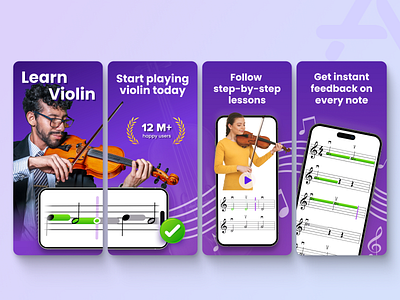 App Store Screenshots | Violin learning app app app store app store screenshots application aso mobile marketing music learning app music screenshots violin violin learning app