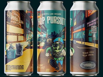 Alberta Lane's Hop Pursuit 2d alcohol beer bottle brewery brewing can character cop digital painting hop hoppy illustration label mascot package packaging police procreate retro