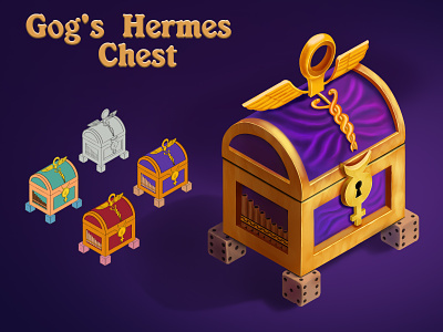 Game props: God's Hermes Chest 2d caduceus chest dice digital art flute game gold hermes illustration jupiter props silk