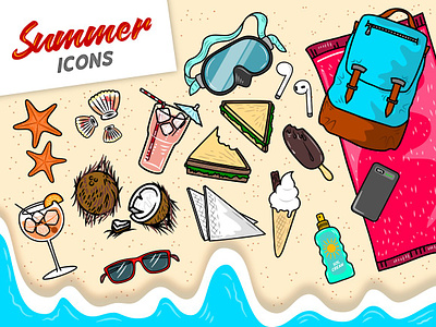 Summer Icons beach happy holidays illustration illustrator summer loving sandwich summer summer icons instagram sunshine travel vector