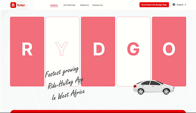 Rydgo Web africa bolt car ghana landpage lyft red and white ride ride hailing rydgo transport uber ui designer web app