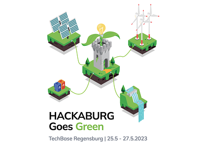 Hackaburg Goes Green 2023 - Isometric castle cleanenergy cleantech flat greeninitiative hackathon illustration isometric logo minimal renewablepower sustainability sustainablefuture