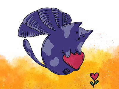 Flying Cat cat child illustration halloween heart illustration lilac magazine illustration procreate valentines day.