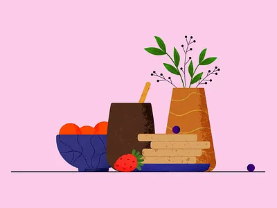 Breakfast 2d adobe after effects adobe illustrator adobe photoshop animation bounce breakfast falling food illustration motion design motion graphics pancakes plate vase vector