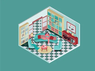 Vintage flat illustration character characterdesign flat girl graphic design illustration interior room