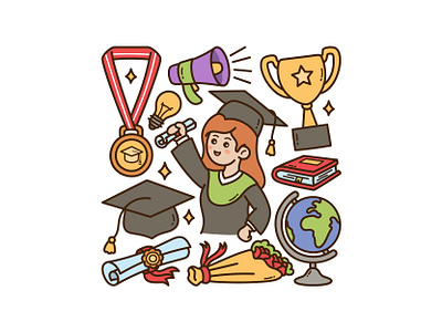 Graduation Doodle Set cute doodle globe graduation illustration toga togahat globe graduation togahat globe graduation vector