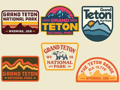 Teton Badges badge design grand teton illustration logo national park badge outdoors patch retro retro badges vintage wilderness