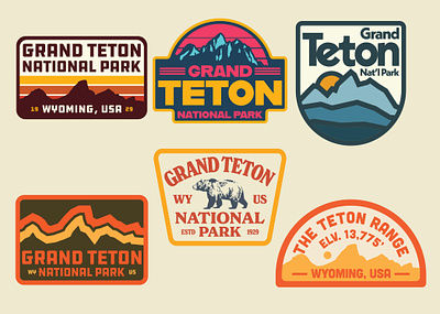 Teton Badges badge design grand teton illustration logo national park badge outdoors patch retro retro badges vintage wilderness