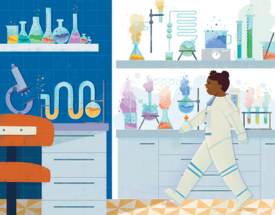 Girl in chemistry lab chemistry design illustration kid kids book lab rocket science science lab wip