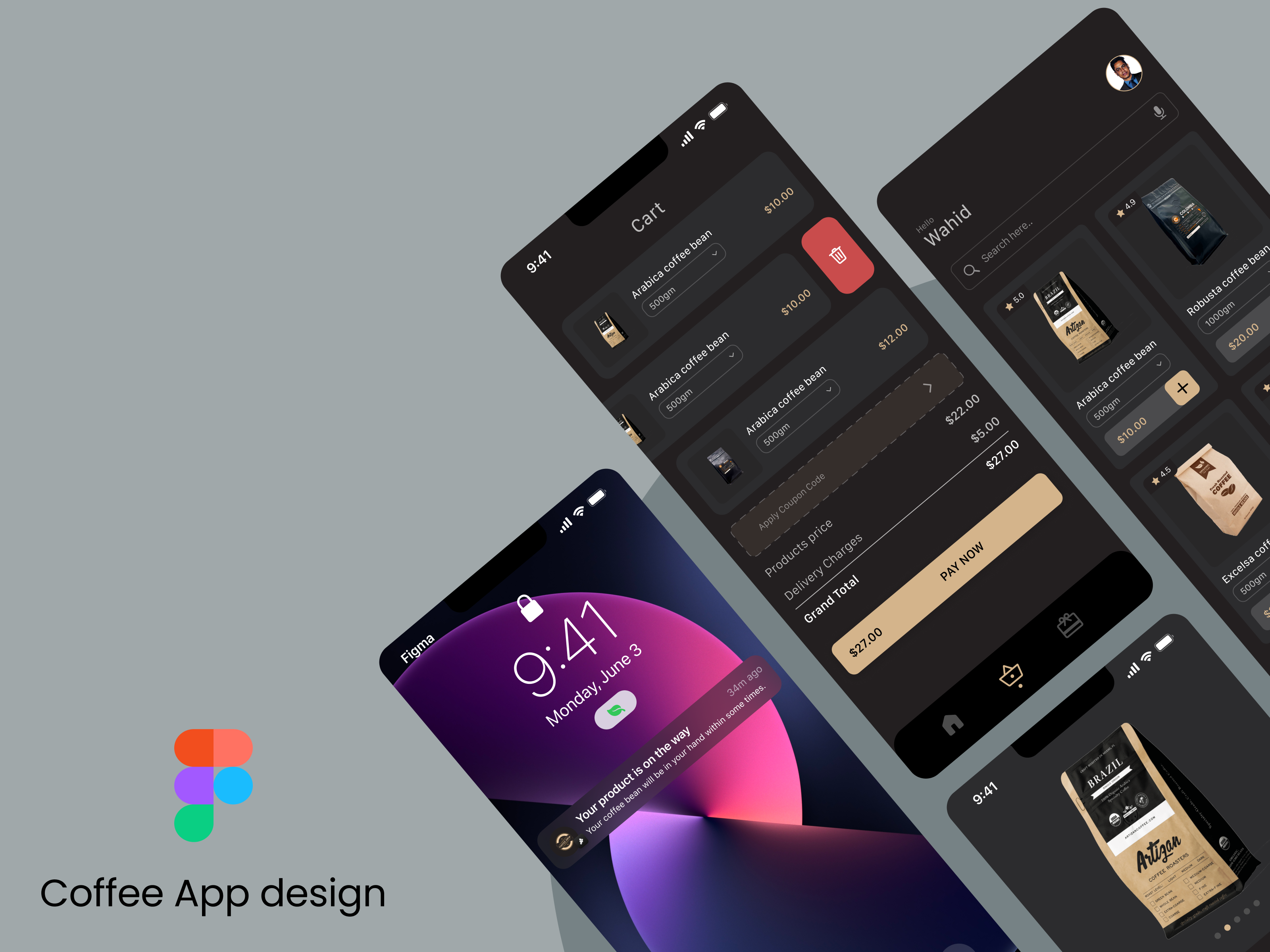 Coffee Bean Selling App app design app ui design coffee app design coffee bean app design dark app design dark mood app design home page design modern app design trendy app design