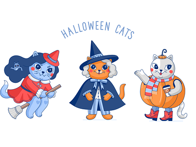 Halloween cats broom cat cawai cute design ginger hat illustration kitty latte pumpkin stickers vector witch