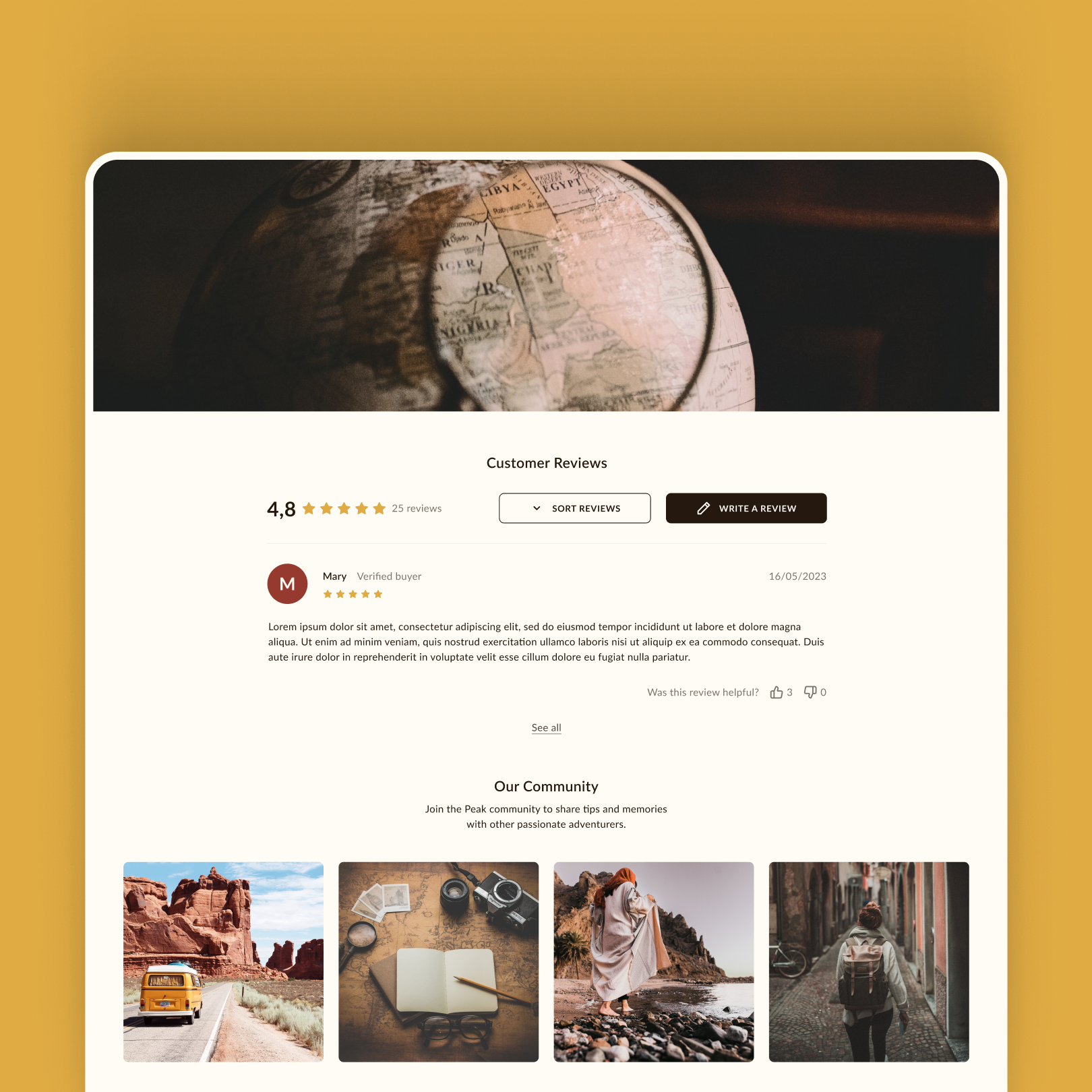 Peak Travel: Reviews ecommerce reviews travel ui ux website