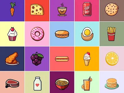 Food Icon beef branding bread burger design egg food foods graphic design hotdog ice cream icon icon set icons illustration illustrator pizza sandwich ui vector