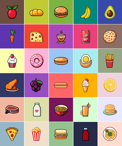 Food Icon beef branding bread burger design egg food foods graphic design hotdog ice cream icon icon set icons illustration illustrator pizza sandwich ui vector