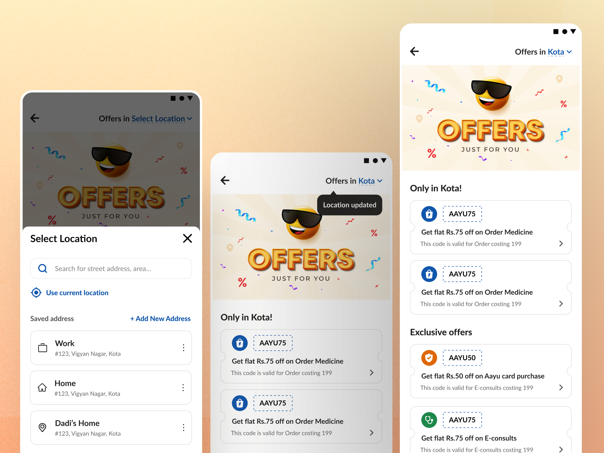 Offers UI- Aayu App 3d animation app art branding coupon creative design graphic design illustration logo motion graphics offer ui vector