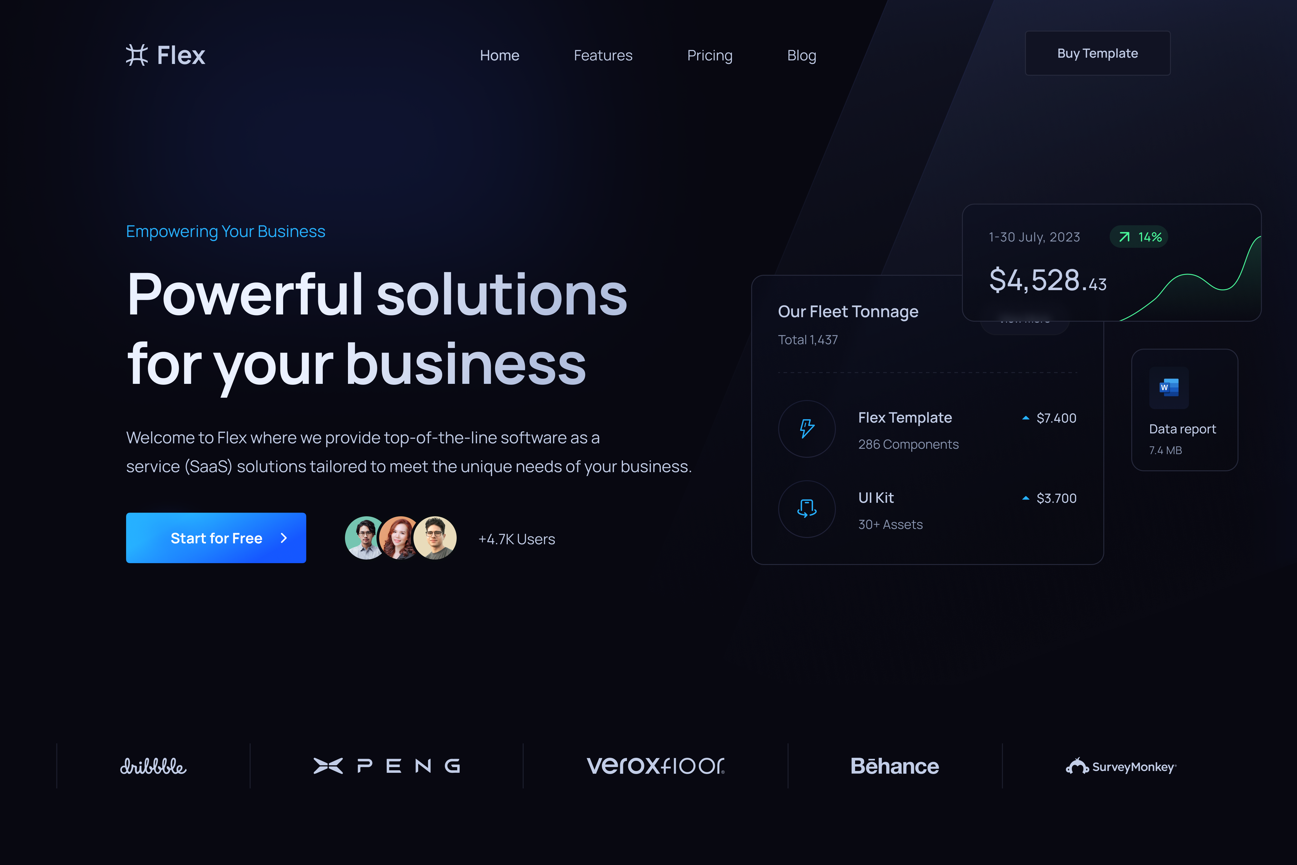 Flex — SaaS ✧ Startup Template agency branding business clean dark mode dashboard design finance framer landing landing page project saas startup template ui ux web3 website