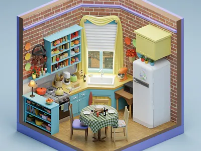 Friends. 3D kitchen 3d 3d modeling blender cinema4d