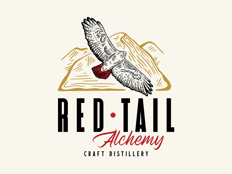 Red Tail Alchemy Winery & Craft Distillery - Logo Design alchemy animal bird brand identity branding design distillery graphic design handcrafted hawk icon designer identity designer illustration logo logo design logo designer logotype mountain wine winery