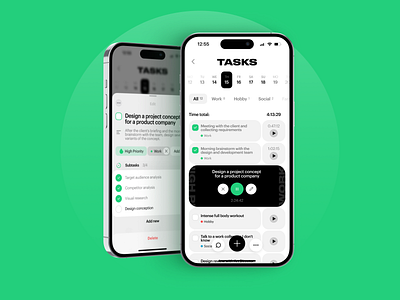 Task tracker with time tracker concept app concept creative des design graphic design ios minimal mobile mobile ui task time tracker traker ui uiux