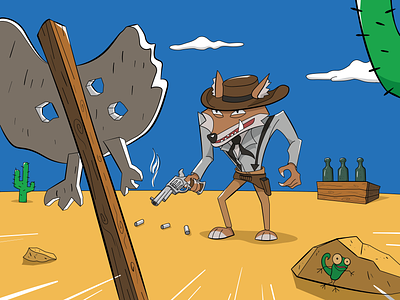 Western Style Coyote Illustration 🤠🐺 cartoon cartoon drawing cartoonstyle cowboy coyote desert scene design drawing gun gun illustration illustration vector illustration western western cartoon