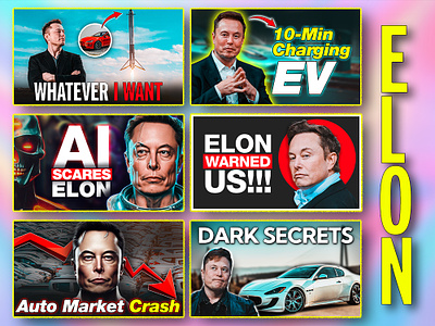 YouTube Thumbnails feat. Elon Musk branding elon musk graphic design thumbnail design youtube youtube banner youtube channel youtube thumbnail