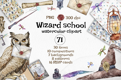 Wizard School - watercolor PNG clipart clipart digital watercolor illustration invitations png png clipart scrapbook seamless patterns transparent background watercolor watercolor clipart wizard wizard clipart