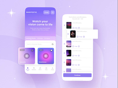 Manifestie: Your Trusted Companion in the Art of Manifestation affirmations animation app calm design fitness healthcare interface medicine meditation mental health mindful relax self care sleep tracker therapy ui ux wellness yoga