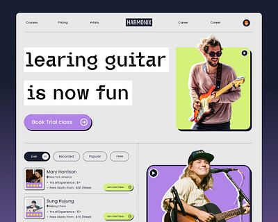 HARMONIX - Guitar Learning Website app branding design graphic design illustration learning website logo typography ui ui ux design ux vector web design website design