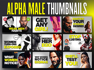 Alpha Male YouTube Thumbnails alpha male graphic design graphic designer sigma male thumbnail design thumbnail designer youtube thumbnails