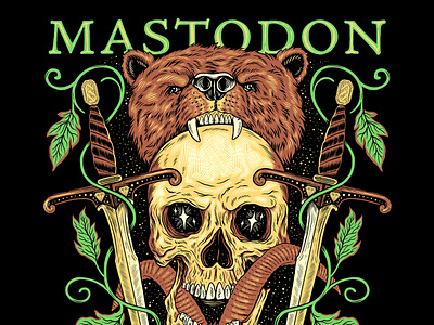 Mastodon band merch bear crest design drawing illustration mastodon merch skull