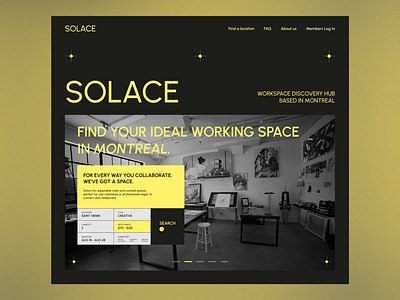 Solace — Find your ideal working space brutalism canada coworking design figma minimalism montreal office solace swiss yellow