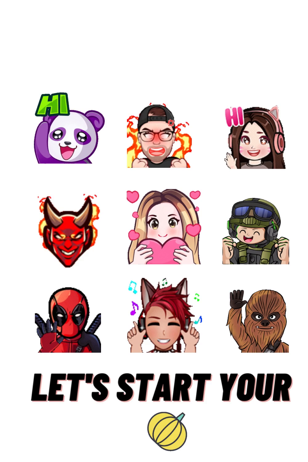 Example of Twitch ,Discord, Kick, Youtube Stickers