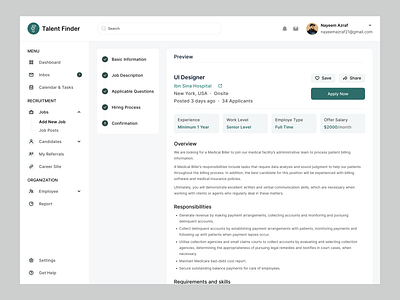Publish Job Post - Talent Finder add post apply job halal halal design hiring hiring app hiring post hr job details job hunt job platform job portal job post job seeker product design recruiting recruter app saas step web app